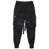 Joggers Cargo Pants for Men Casual Hip Hop Hit Color Pocket Male Trousers Sweatpants Streetwear Ribbons Techwear Pants 240409