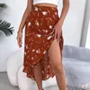 Skirts Womens Casual Floral Asymmetrical Ruffle Hem Mid Length Skirt Extra Long Twin Bed Skirt Y240420
