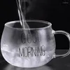 Kaffekrukor 1 st brev tryckt transparent kreativt glas te mugg dryck efterrätt frukost mjölk kopp muggar handtag dricker