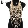 Exaggerated beaded super long pendants necklace women trendy pearl choker necklace body jewelry gold shoulder chain Y2009182501