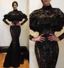 Saudi Arabia Black Lace Prom Dresses 2017 High Neck långa ärmar sjöjungfru aftonklänningar sexig se genom kvinnor formell festklänning3213357