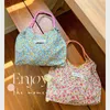 Sacos de armazenamento Padrão de flores de cordão Padrão grande bolsa de compras Korea Ins Tote lavável reutilizável fácil de transportar bolsas de capacidade