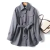 Women's Jackets Withered Fashion Simple Sashes Jacket Women With Belt Autumn And Winter Gray Color Wool Coat