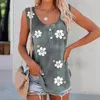 Kvinnors tankar Kvinnor blommor tryck Vest ärmlösa tank tops för lösa flödiga tunika streetwear casual sommar med knappar