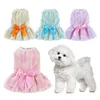 Vestido de vestuário de vestuário para cães impressão listrada de cachorro respirável e respirável com borboleta vertical para o teddy de verão xiita