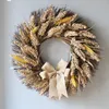 Dekorativa blommor Ychon Autumn Wreath Fall Grain för ytterdörren med guldvete och bomullshalloween Garland Decor Wedding Wall Window