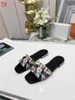 Designer luxuriöser Männer schwarzer Kopf Leder Pool Slip Flip Flops Schuhe auf Sandalen flach Schlittene mit Schachtel rutschen