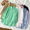 Women's Blouses Fashion 2024 Long Sleeve White Pink Black Vintage Green Shirts Womens Tops Button Up Plus Size Oversize Blouse Office Lady