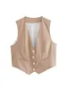 Damespakken aoaiiys blazer vest voor vrouwen bijgesneden vest roze mode front knoppen bovenaan vintage v nek mouwloze bovenkleding chique vesten