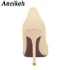 Chaussures habillées aneikehwomen Sexy Pointed Metal Decoration Talons minces chaussures simples 2024 Tissu de coton Couleurs mixtes Mules de mariage de fête haute fête