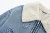 Giacche da donna trafza 2024 donne invernali pelliccia vintage denim in pile a doppia faccia a doppia faccia con cerniera girata girata con cerniera spessa per