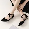 Sandals Women Flats Pointed Toe Velvet Flock Leather Side Empty Roman Style Flat Heels 2024 Spring Summer Casual Sandalias