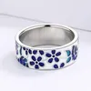 Pierścienie klastra 925 Srebrne wykwintne damskie damskie na pierścień niebieski emalia kwiat mody ręcznie robiony biżuteria ślubna ślubna