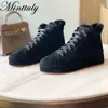 Casual schoenen dik bont plat platform dames sneakers winter sneeuwschoenen hoge top veter up sole multicolor suede walk