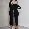 Sıradan Elbiseler Avrupa ve Amerikan Stili Ins Online Ünlü Lady Elegant Slim-Fit All-Fitching Zarif Yavurucu Yavurucu Uzun Kollu Elbise