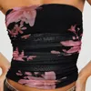 Serbatoi femminili Hirigin Donne Tops per tubi Y2K Vintage Floral Stampa floreale Cancata Canna senza spalline Summer Bandeau Shirts