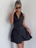 Casual Dresses Self-Made Summer Pleated Slim-Fit Super Model Fancy Cinched ärmlös skjorta Dress Two-Piece Set Sexig Off-Shoulder