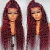 Synthetische Perücken lockiges menschliches Haar Perücken Wein rote brasilianische Remy Deep Wave Full Spitze Front Synthetische Perücke 180% vorgezogen