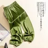 Pantalones de piernas ancho de acetato de seda de hielo de cintura alta para mujeres Summer sueltos de satén sueltos Knickerbockers Longitud de tobillo 240410