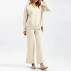 Robes décontractées à sweat à sweat en tricot en tople à col en V féminin et pantalon de jambe large deux pièces simples confortables pour les usages quotidiens