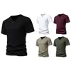 Herrenpullover Sommer One Button Bambus Casual Lose Leinenmaterial Kurzarm T-Shirt