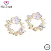 Boucles d'oreilles Stud HUisept Femmes à la mode 925 Serling Silver Pearl Zircon Gemstone Bijoux Fleur Fleur pour le mariage en gros