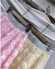 여자의 새로운 얇은징 탄성 허리 패션 프렌치 스위트 핑크 장미 공 드레스 긴 스커트