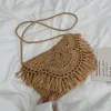 Shoulder Bags Summer Straw For Women Handmade Tassel Beach 2024 Woven Handbags Vacation Crossbody Clutch