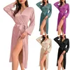 Vêtements de sommeil pour femmes robe de sommeil sexy femme kimono satin de soie robe robe glace à manches longues confort décontractée lace