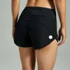 Yoga lu24 acelera al ritmo de alta altura pantalones cortos de cintura corta set femenina secando la ropa suelta de la ropa trasera de bolsillo de bolsillo 652