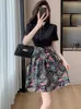 Casual Dresses 2024 Black Patchwork Floral Long Dress Women Vintage Luxury Party Evening Summer Korean Elegant Bodycon Prom