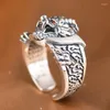 Cluster Rings BOCAI S925 Silver Retro Personalized Ruyi Flame Pattern Three Dimensional Dragon Open Ring Men's Gift