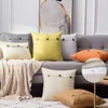 Oreiller oreillers en lin couvercle de bouton de coton 45x45cm jet décoratif beige pour canapé salon de salon de la chambre à coucher