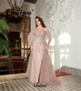 Partykleider Dubai vor schulterrosa Kleid für Hochzeiten 2024 Plus Size Long Sleeve Mermaid Shiny Paillettenkristalle formelle Abendkleider