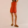 女性用トラックスーツ女性ニットショーツセットセットノースリーブクルーネックスリットタンクトップ弾性ウエスト夏の服