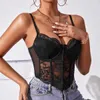 Tanks pour femmes Camis Vemina sexy vneck broderie en dentelle Hollow Out Spaghetti Slim Crop Topshr Halter Backless Camisole Vest Fishbone Corset Y240420