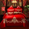 Bedding Sets Red Embroidery Home Textile Set Luxury Princess Wedding Solid Color Duvet/Quilt Cover Bed Sheet Pillowcases Cotton