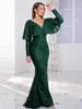 Casual Dresses V Neck Batwing Sleeve Sequin Prom Maxi Dress Backless Floor Length Evening Night Party Gown Green Royal Blue