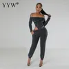 Kvinnors tvåbitar byxor Kvinnor 2024 Slim Long Jumpsuit Off Axel Kvinnlig full ärm 1 byxa Set Hollow Out Sport Fashion Clothes