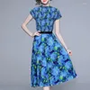 Work Dresses Runway Elegant Women 2 Piece Set Summer Stand Collar Fashion Print Top T-Shirt Pleated Midi Skirts Female Casual Clothing