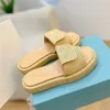 Straw plaited article platform thick sole slippers slides mules sandals women's beach open toe casual shoes luxury designer flat shoes 35-41 with box