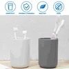 Mugs 2pcs Plastic Toothbrush Tumbler Cups Creative Japanese Style Home Bathroom (White And Grey)