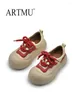 Casual Shoes Artmu Genuine Leather Women's Thick-soled Sneakers Handmade Bread Big Toe Small White Women Boat