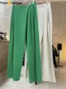 Kadın pantolonları Hanorange 2024 Bahar eğimli plaket geniş bacak kadınlar gevşek doku tembel gündelik pantolon yeşil/kayısı