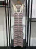 Casual jurken Hollow Out Striped Summer Holiday Dress For Women V Neck Contrast Knitted Vestidos Ladies Elegant Luxury Vintage 24