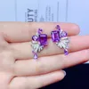 Boucles d'oreilles Stud fs Amethyst naturel pour femmes S925 Pure Silver Fin Fashion Charm de mariage Bijoux Meibapj