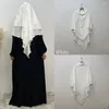 Etniska kläder senaste khimar muslimska crepe lång hijab för kvinnor 2 skiktade arabiska islam robe dubai kalkon halsduk