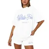 高級デザイナーTシャツトラックスーツホワイトフォックス2ピースフォックス女性コチュールTシャツショーツロングスリーブプルオーバーフード付きカジュアルスウェットシャツ858