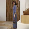 Robes décontractées Jupe enveloppée 2024 Robe à col en V Bleu Bleu Geometric Flower Lace Slim Fit Long pour les femmes