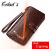 Wallets Men Clutch Wallets Casual Genuine Leather Long Wallet Zipper Coin Purse with Card Holder Large Capacity for Cell Phones Engraved